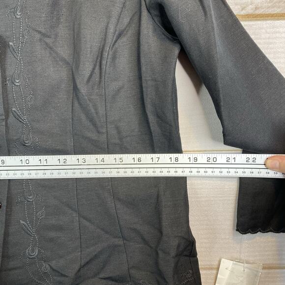 Emma James Blazer Womens 14 Black Embroidered Linen Button Up Lined V Neck NWT - Picture 11 of 13